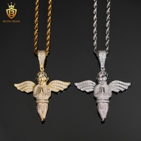Prix de gros Pendentif ange style Hip Hop en argent sterling 925 massif, Moissanite taille brillant VVS1, plaqué or, bijoux sertis GRA