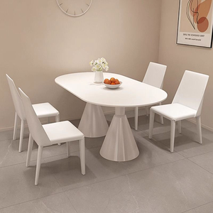 <span class=keywords><strong>Tavolo</strong></span> <span class=keywords><strong>da</strong></span> Pranzo in Pietra Sinterizzata Stile Minimalista Crema con Sedie per Piccoli Appartamenti - Product Image 1