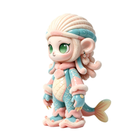 Figurine de collection sirène singe en PVC, fabrication OEM en usine chinoise, avec chapeau coquillage et finition floquée, personnalisation du logo et de l'emballage