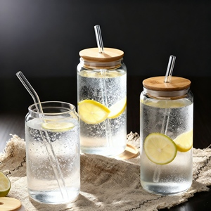 नम उच्च बोरोसिलिकेट ग्लास टंबलर 12 औंस/16 औंस/20 औंस विंटेज शैली डिशवॉशर सुरक्षित लकड़ी के ढक्कन सबलिमिनेशन अनुकूलन अनुकूलन योग्य ड्रिंकवेयर - Product Image 3