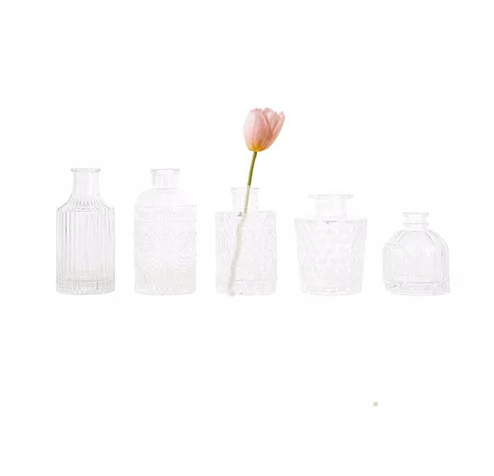 Hot selling mini bud french vintage embossed flower home decor luxury glass crystal relief vase