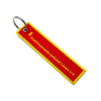 Porte-clés étiquette tissée double face personnalisée texte créatif sur sac à vêtements OEM ODM porte-clés promotionnels directs d'usine mousquetons
