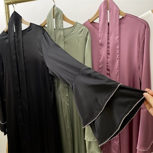 6789#B Fashion 2024 High Quality Thin Satin Muslim Clothing Hot Summer Long <b>Dress</b> With Diamond - Product Image 2