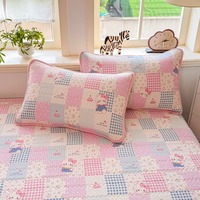 Parure de lit trois pièces en mousseline de soie double couche avec garnissage en coton 60 fils, design simple matelassé, pour la maison