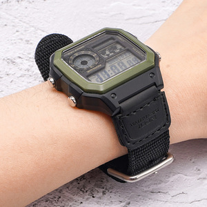 Lionorm 18 ミリメートルキャンバス生地ナイロン交換ストラップ時計バンドカシオ用 AE-1200WH/SGW-300/AQ-S810W ブラックリストバンドブレスレット - Product Image 6