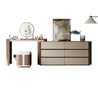 Commode italienne minimaliste en chêne massif avec coiffeuse intégrée, bureau télescopique rétractable et miroir lumineux pour maquillage