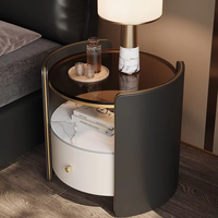 Nouvelle table de chevet moderne minimaliste en bois massif avec plateau en verre, meuble de rangement pour chambre à coucher, 1 tiroir, sans installation