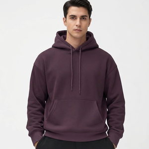 เสื้อฮู้ดดี้ผู้ชายผ้าฝ้าย 100% สีขาวทรงโอเวอร์ไซส์ ผ้าฟลีซเนื้อนุ่ม ย้อมสีพื้น มีกระเป๋าจิงโจ้และเชือกผูกที่คอ เหมาะสำหรับฤดูหนาว - Product Image 1