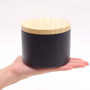 木纹盖玫瑰金白色黑色金属锡蜡烛罐豪华大8盎司16盎司黑色无缝蜡烛罐带盖 - Product Image 1