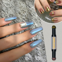 Poudre à ongles chromée double couleur 2-en-1 effet miroir, stylo pigment laser holographique professionnel pour manucure artistique