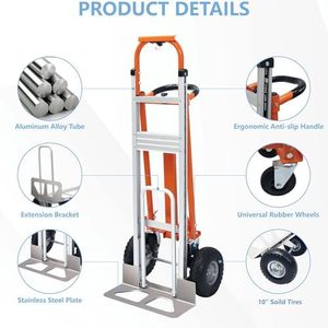 Carretilla de Mano Convertible 4 en 1, Carro Plegable con <span class=keywords><strong>Ruedas</strong></span> Sólidas, Capacidad de Carga de 350 kg, Carro Resistente <span class=keywords><strong>para</strong></span> Logística, Compras, Hogar, Oficina, Mudanzas - Product Image 4