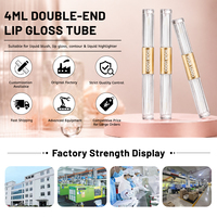 Tubo de Brillo Labial 2 en 1 de Doble Punta con Tapa Giratoria Dorada Electrochapada y Aplicador, Envase Recargable para Maquillaje DIY