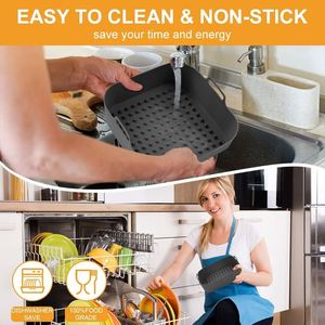 Reusable Square <b>Silicone</b> Air Fryer Liners 1.5mm Thick Eco-Friendly Food Grade Novelty Design Pot Replacement <b>Baking</b> Dishes Pans - Product Image 5