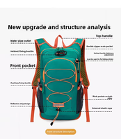 Sac à dos de cyclisme imperméable, boucle de fixation pour casque, cordon élastique, sangle de sternum, double fermeture éclair, poche principale, poches latérales, pour hommes et femmes