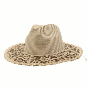 Chapeau de paille imprimé léopard, nouvelle collection printemps-été, protection solaire, pour hommes et femmes, idéal pour la plage et les voyages en extérieur - Product Image 1
