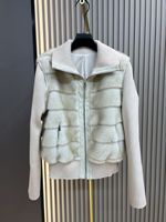 Gestrickte Patchwork-Kunstfelljacke für Damen Winter Neuer Stil Abnehmbare Ärmel Verdickte Warme Clip-Baumwoll-Kurzjacke