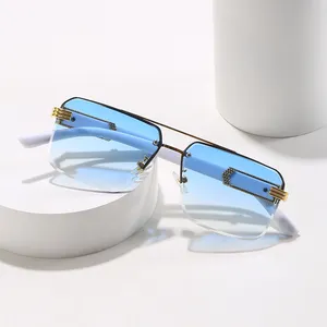 Half Rim Square Diamond Cut Edge Sunglasses Double Beam Wood Legs Sun Glasses Shades Wholesale Sunglasses