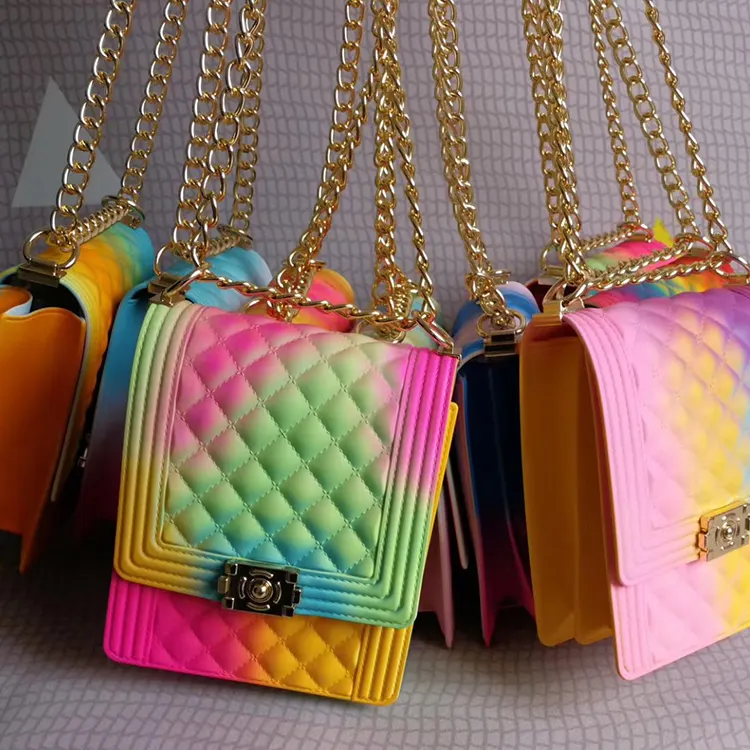 กระเป๋าเจลลี่สำหรับผู้หญิง,กระเป๋าถือกระเป๋าสะพายไหล่ทำจากพีวีซีสีสันสดใสกระเป๋าใส่เจลลี่รุ่นใหม่ปี2021