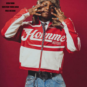 High Quality Custom Men's Bomber Racing <strong>Jacket</strong> PU <strong>Boucle</strong> Patchwork Boxy Zipper High Street Style for Race Car Motorcycle Use - Product Image 1