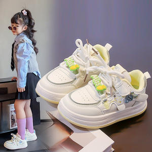 Chaussures de course décontractées pour filles printemps-automne 2025, chaussures pour enfants à semelle souple, fermeture à scratch, cuir synthétique rose/jaune clair - Product Image 3