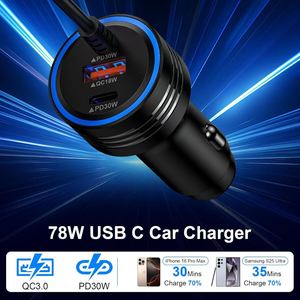 Chargeur de voiture Type C 30W, câble à ressort pour charge rapide, pour téléphone avec port USB-C, entrée 12V - Product Image 2