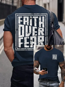 T-shirt Estiva da Uomo Premium all'Ingrosso con Stampa Vintage Cristiana 'FAITH OVER <span class=keywords><strong>FEAR</strong></span>', Traspirante e Morbida, a Maniche Corte - Product Image 3