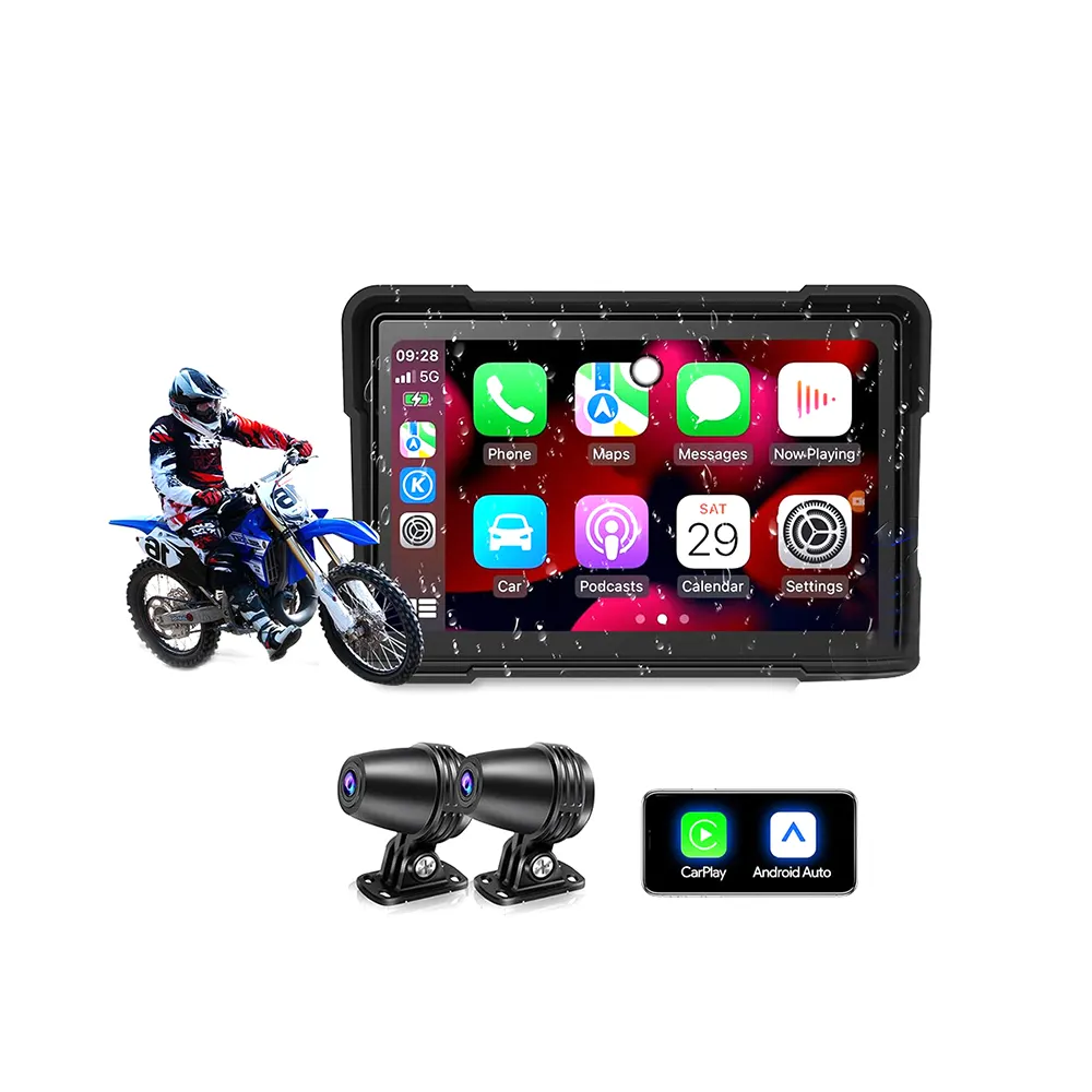 SUNWAYI P504-D Motorcycle Wireless CarPlay Android Auto Portable GPS Navigation Waterproof Carplay Display Motorcycle Display