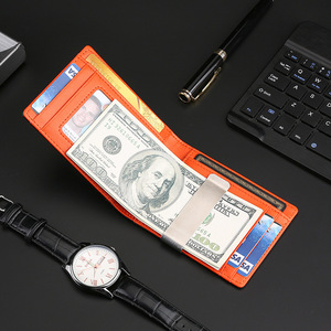Custom Men's <b>RFID</b> <b>Blocking</b> Slim Bifold <b>Wallet</b> Top-Grain Leather Short Money Clip <b>Wallet</b> with Multiple Card Slots ID Window - Product Image 2