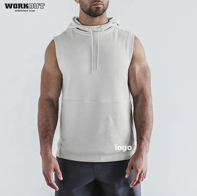 Özel spor giyim tişörtü % 100% pamuk boş erkekler spor kolsuz kazak Hoodies