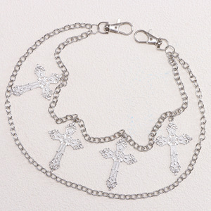 yueli <b>Cross</b> Pendant Waist Chain Double Layer Metal Hip Hop Style For Men Women Casual Fashion Body Chain Tibetan <b>Silver</b> - Product Image 3