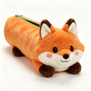 Estuche de lápices de peluche con forma de zorro naranja acogedor y personalizado, con cremallera verde, estuche de lápices de peluche suave y esponjoso con forma de zorro para niños - Product Image 2