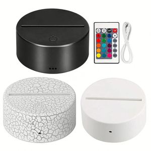Lámpara Nocturna LED RGB Acrílica Negra, Base de Lámpara LED 3D, Cable USB, Control Remoto, Recargable, Base de Luz Nocturna para Dormitorio - Product Image 1