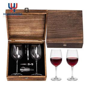 OEM ODM Custom Wooden Box <b>Wine</b> Glass Gift Set Crystal Red Cups With 4pcs Bar Accessories for Wedding and Corporate Events - Product Image 1