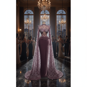 Custom Luxury Mermaid Silhouette Handmade Embroidery Black Strapless Rhinestone Chain Floor-Length Plus Size Evening Dresses - Product Image 2