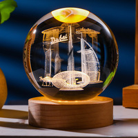 Boule de Cristal d'Art 3D Gravure Laser Système Solaire Boule de Verre Cristal Vierge Décoration de Bureau Maison Veilleuse avec Base LED
