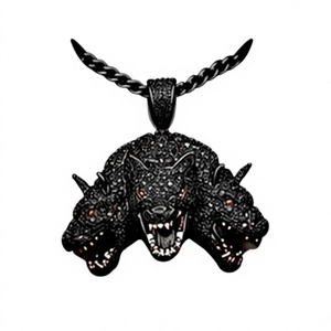 Collar con Colgante de Perro de Tres Cabezas Negro con Incrustaciones de Moissanita, Chapado en Plata 925, Estilo Hip Hop, Amuleto Animal, Unisex, Regalo - Product Image 3
