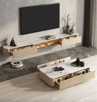 Meuble TV suspendu moderne et table basse Meuble TV avec tiroir avec lumière à capteur intelligent Bois massif Grand rangement Meuble TV