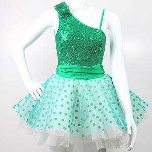 JW-vestido de espectáculo de ballet de jazz para niños y niñas, traje de lentejuelas brillantes de un hombro, falda de tutú, traje de baile - Product Image 1