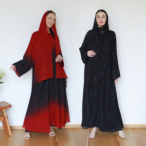 2024 khiêm tốn sang trọng Dubai abaya Thổ Nhĩ Kỳ phụ nữ hồi giáo váy long lanh Voan Kimono TIE DYE najma Ombre abaya phù hợp với khăn trùm đầu Bộ - Product Image 4
