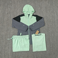 Ensemble 3 pièces à séchage rapide, sweat à capuche coloré, t-shirt, style confortable pour la course, coupe-vent et protection solaire