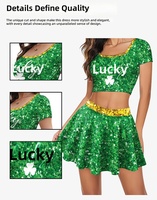 Ensemble deux pièces personnalisé pour le carnaval, haut court et jupe imprimés trèfle pour la Saint-Patrick, vente en gros, tenue de festival irlandais verte pour femme