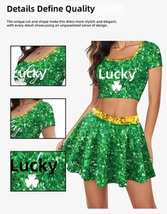 Custom Carnival Two Piece Outfit <strong>St</strong> <strong>Patricks</strong> <strong>Day</strong> Clover Printed Crop Top and Skirt Wholesale Women Irish Festival Traje Green - Product Image 2