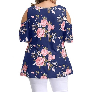 Blus Wanita Motif Bunga 5XL Atasan Cold Shoulder Pakaian Tropis Ukuran Besar Tunik Lengan Setengah Kaos Oversize - Product Image 3
