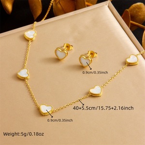 Heart Shape Seashell Jewelry <b>Set</b> Gold Plated Stainless Steel Necklace <b>Bracelet</b> Earrings Women's Everyday Wear Fine Jewelry - Product Image 4