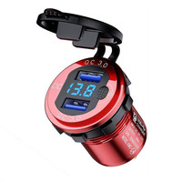 QC 3.0 36W double chargeur de voiture USB 12V prise étanche en métal avec voltmètre support de téléphone polyvalent 12-24V