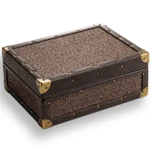 Classical cedar wood cigar box humidor woven pattern antique treasure box store 30-50 cigars, professional cigar accessories