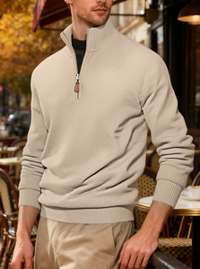 Sudadera de cuello alto para hombre de alta calidad con cremallera corta, manga larga, jacquard diagonal, acanalada, de peso pesado, estilo casual urbano. - Product Image 3