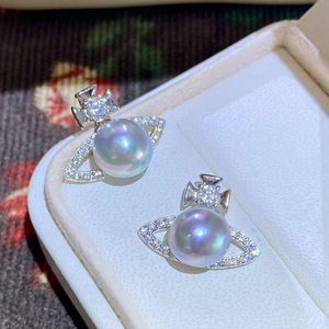 Pendentif en argent S925 avec accessoires en perles DIY 31291, pendentif de collier en jade de style planète vide rond de 6 à 8 mm - Product Image 2