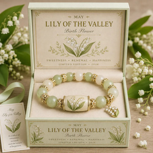 Bracelet perlé fleur du mois <span class=keywords><strong>de</strong></span> <span class=keywords><strong>naissance</strong></span>, pendentif lys en alliage, pierre naturelle, bijou <span class=keywords><strong>de</strong></span> poignet unisexe, cadeau d'anniversaire avec boîte cadeau - Product Image 1