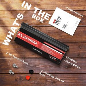 Batería de Litio LiFePO4 de 25.6V 100Ah con BMS Integrado, Alto Rendimiento, 15000 Ciclos, Ideal para Almacenamiento de Energía Solar, Respaldo de Energía, RV y Camping - Product Image 1